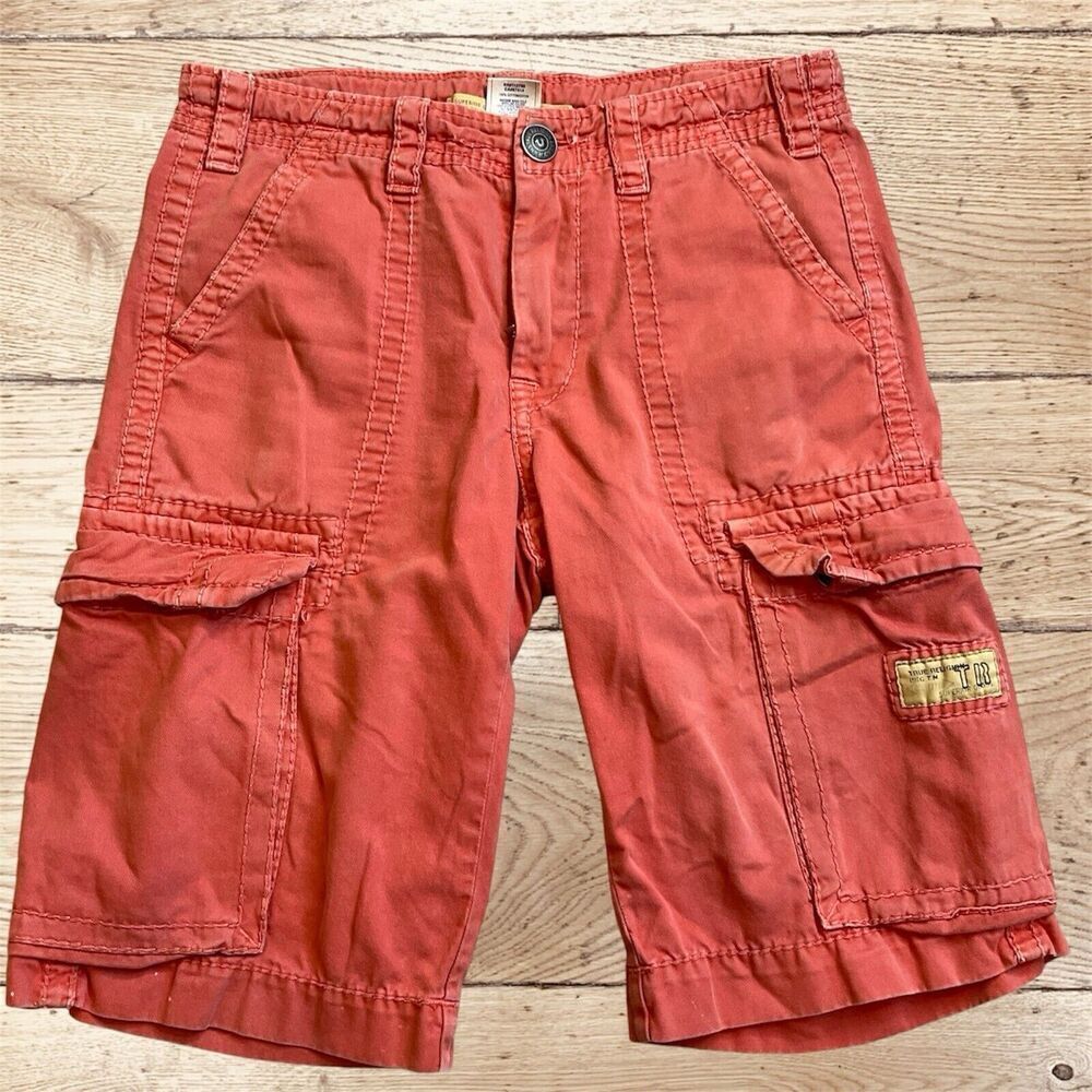 Men’s True Religion‎ Isaac Cargo Shorts Coral Pink Nantucket Red Size 28